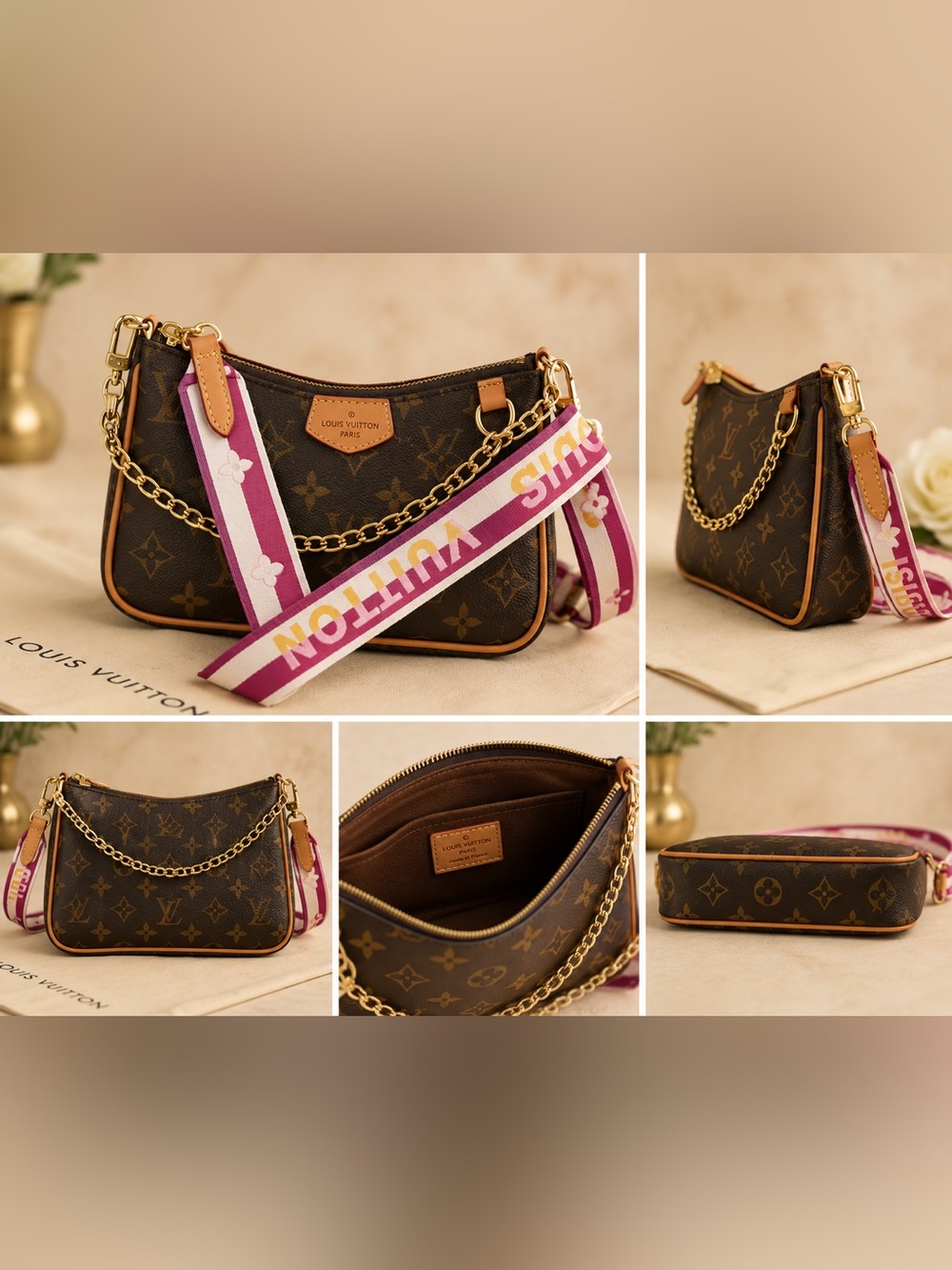 Source Unknown Monogram Crossbody with Pink and White Strap